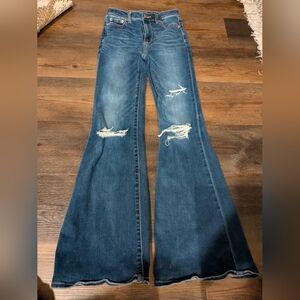 American Eagle Outfitters Denim Flare Distressed Jeans Size 0 Next Level Stretch